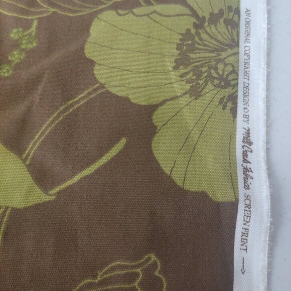 Morning Glory Floral Print Upholstery Fabric Brown Chartreuse Leaves Craft Home - Picture 5 of 6
